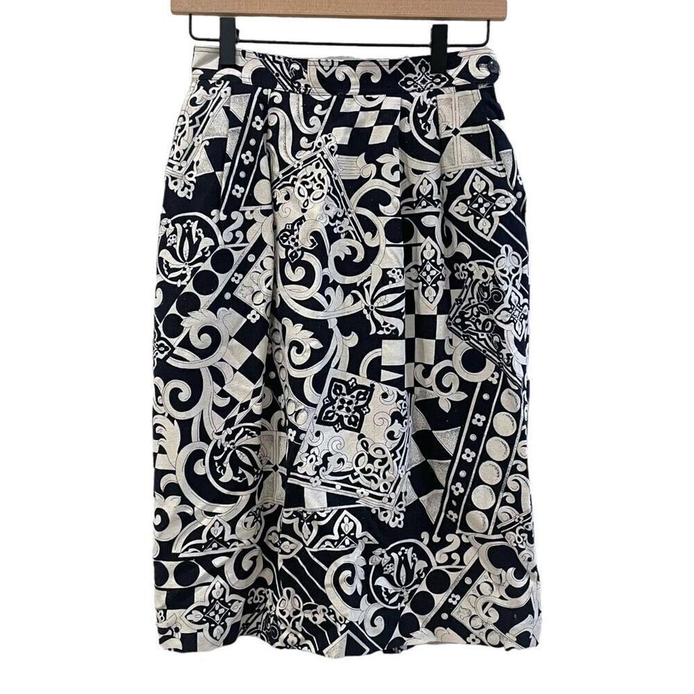 Vintage George Georgiou 100% Silk Linen Feel Italian Summer Classic Skirt Size 8